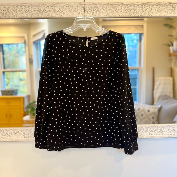 J. Crew Long Sleeve Polka Dot Black & White Blouse Top S - Picture 7 of 8